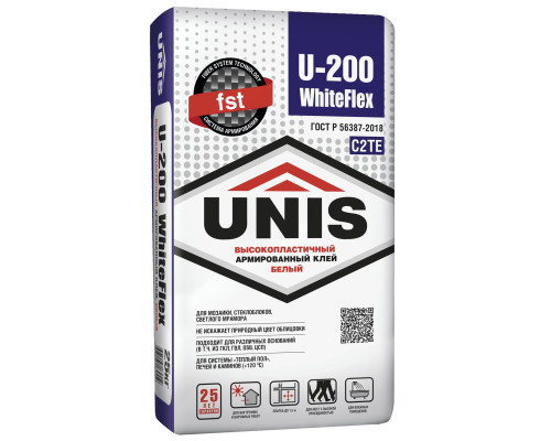 Клей для плитки UNIS WHITEFLEX U-200, 25 кг