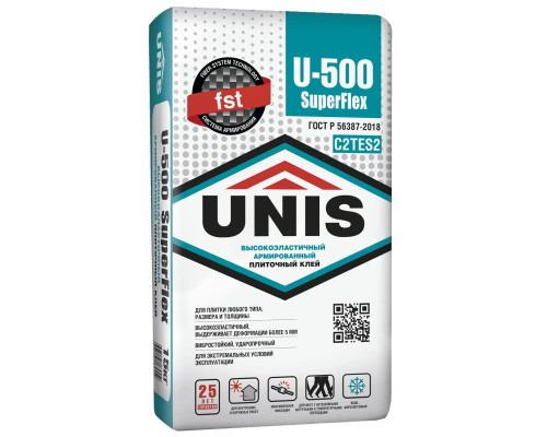 Клей для плитки UNIS SUPERFLEX U-500, 15 кг